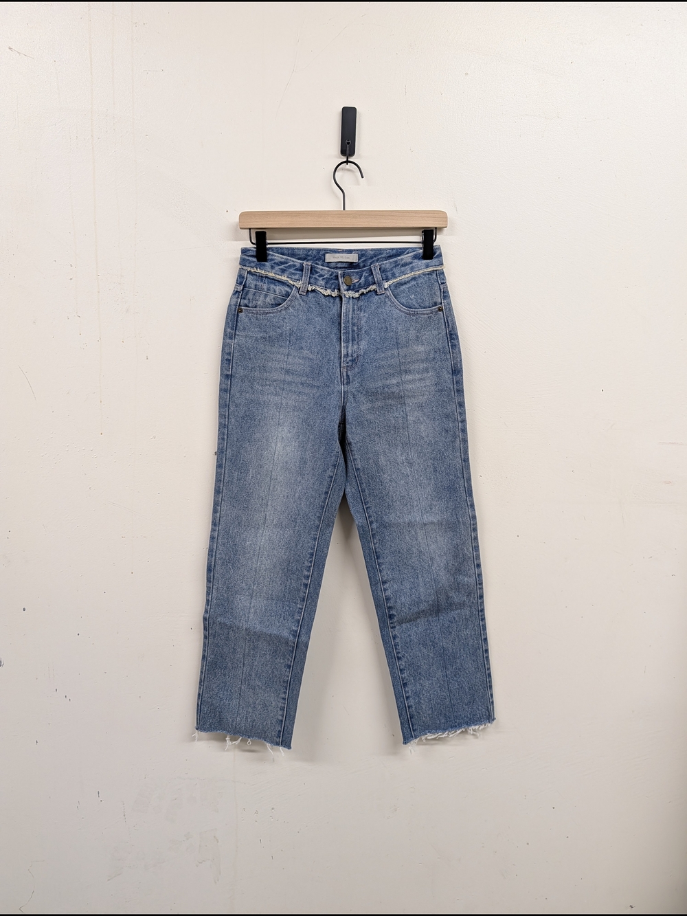 Maze Studios High-Rise Straight Leg Raw Hem Women's Jeans - Light Blue